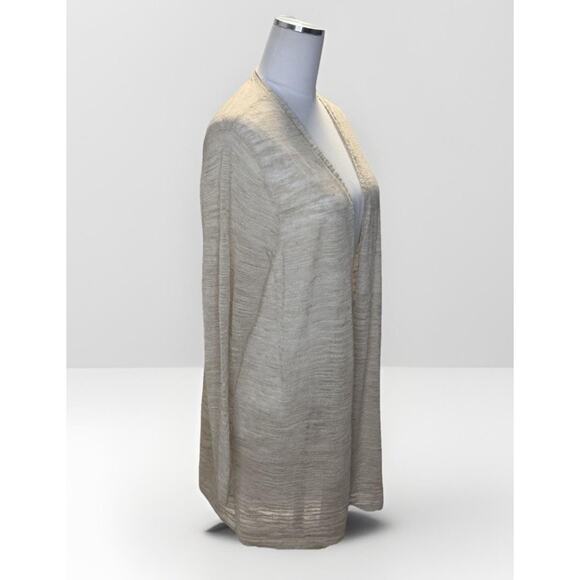 Eileen Fisher Cardigan Sweater Womens 1X Beige Linen Blend Open Front - Picture 2 of 8